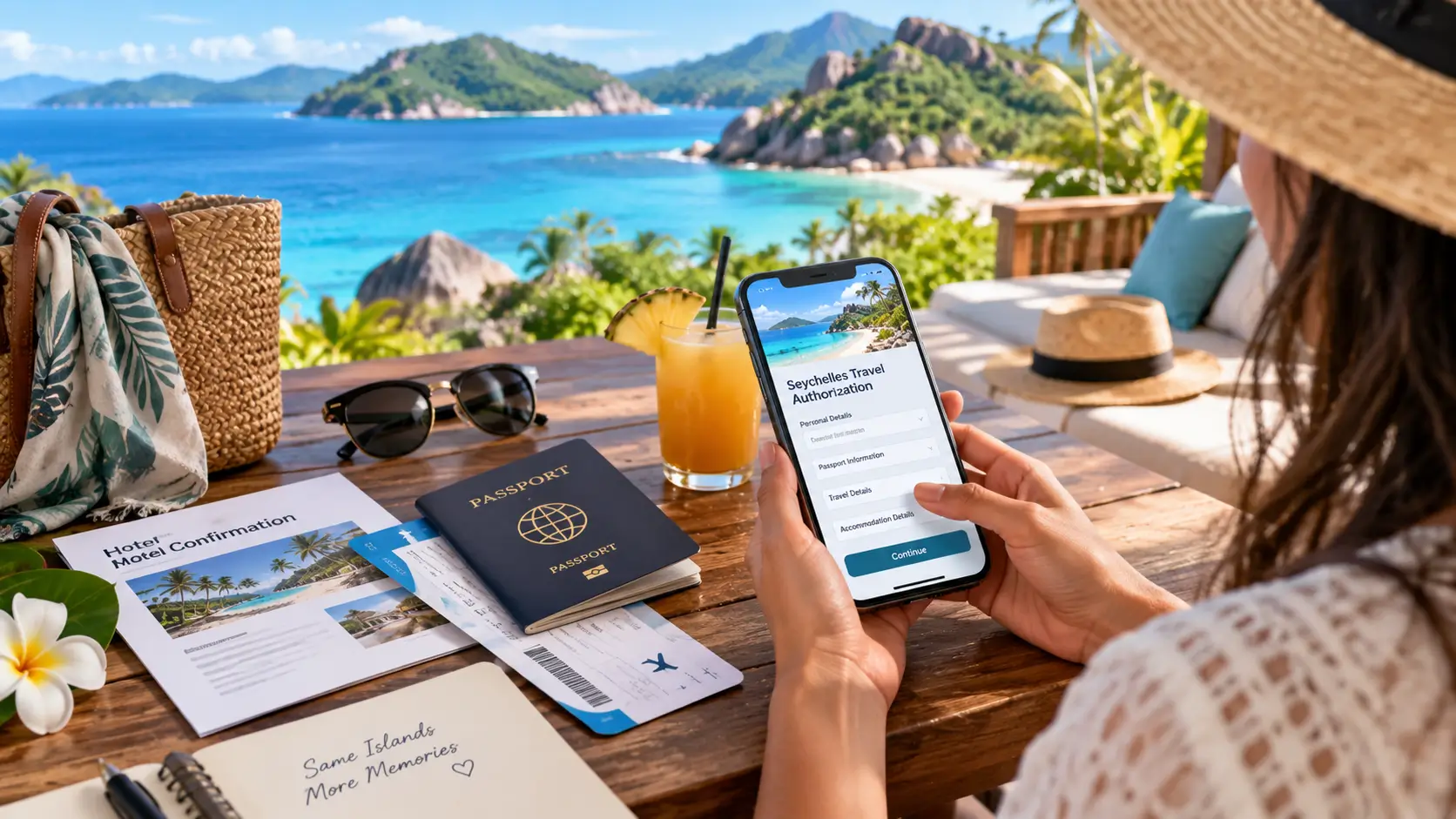 Traveller preparing Seychelles Travel Authorisation and travel documents